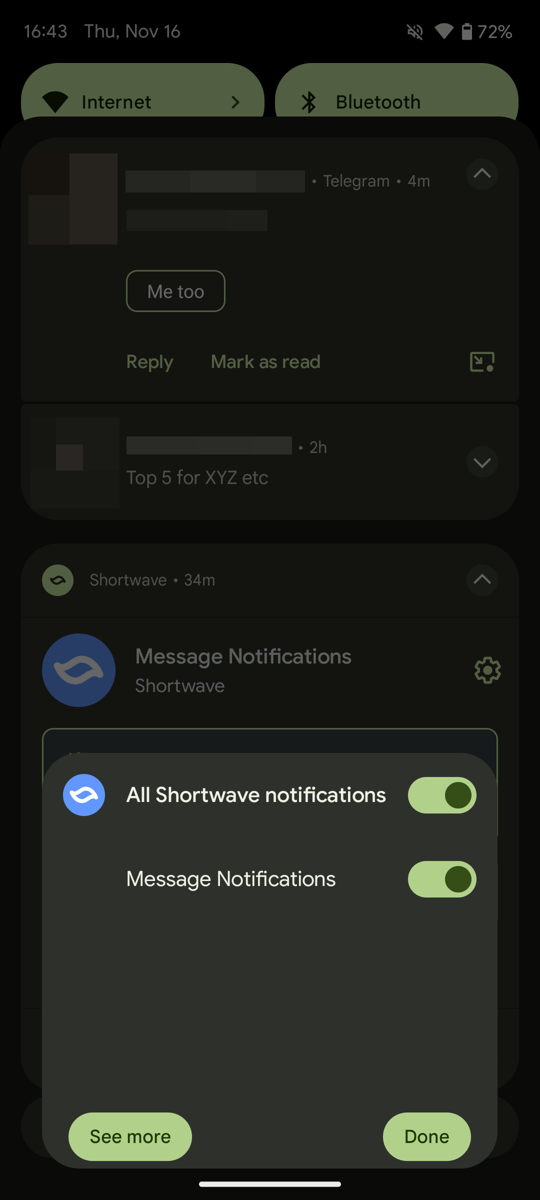 Screenshot of notification permissions in Android 14 QPR2