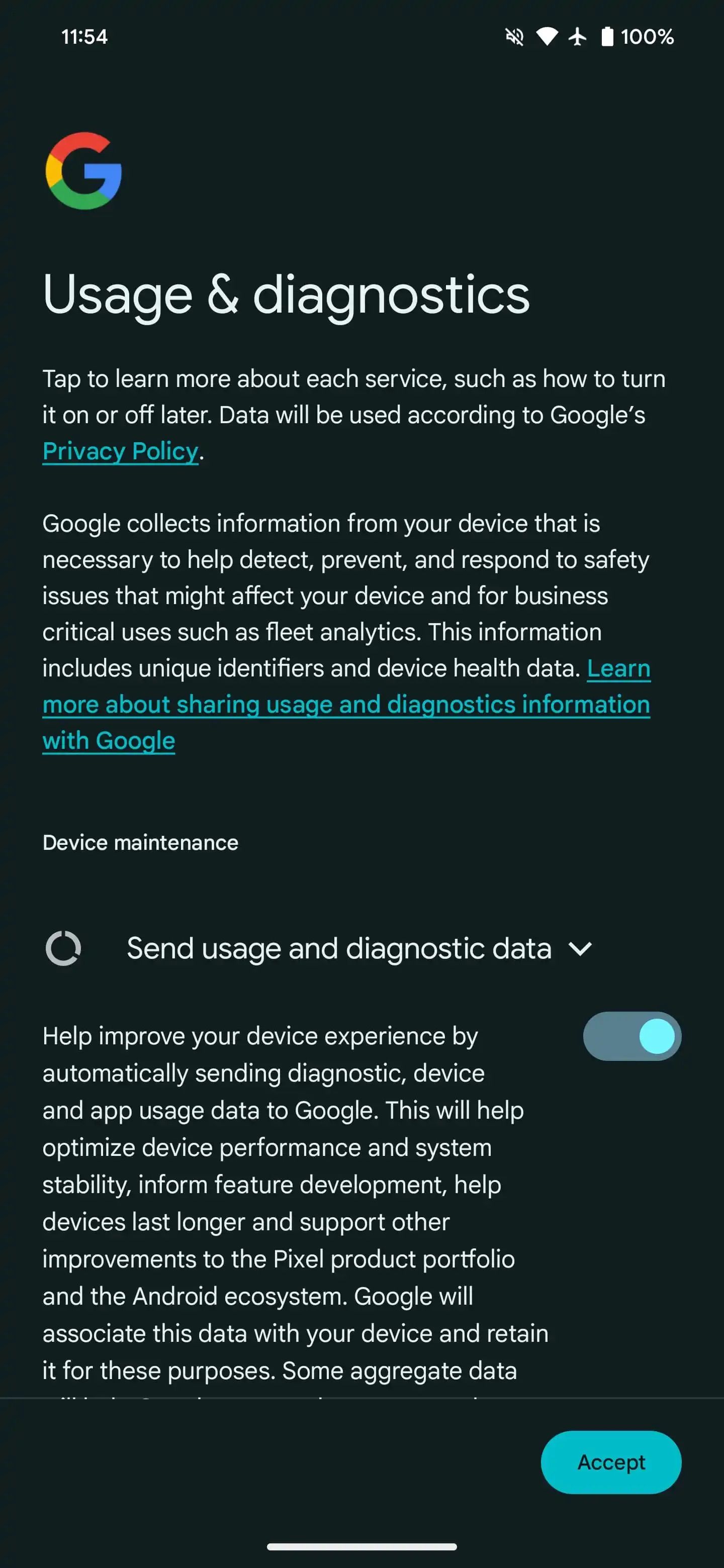 Android 14 QPR2's Usage and diagnostics banner