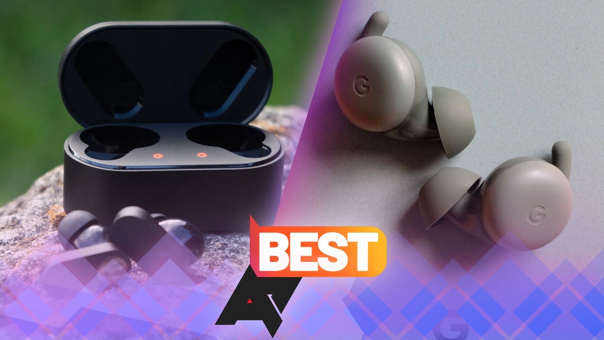 Two photos of wireless earbuds with an 'AP Best' logo