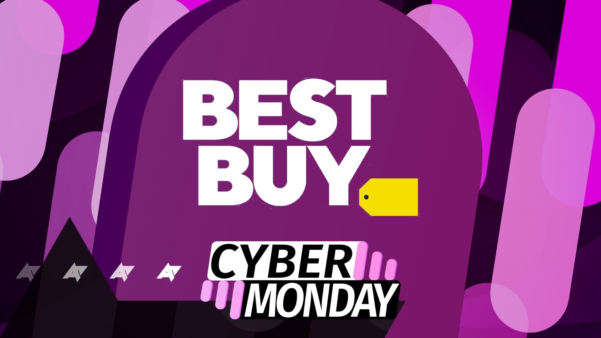 The Best Buy logo on a purple background with a Cyber Monday logo below