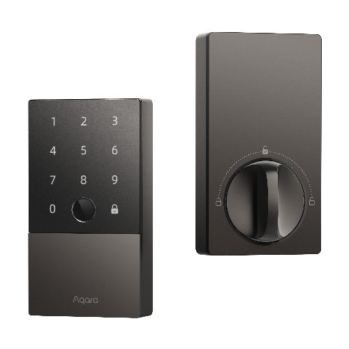 Black Aqara Smart Lock U100, keypad and lock views