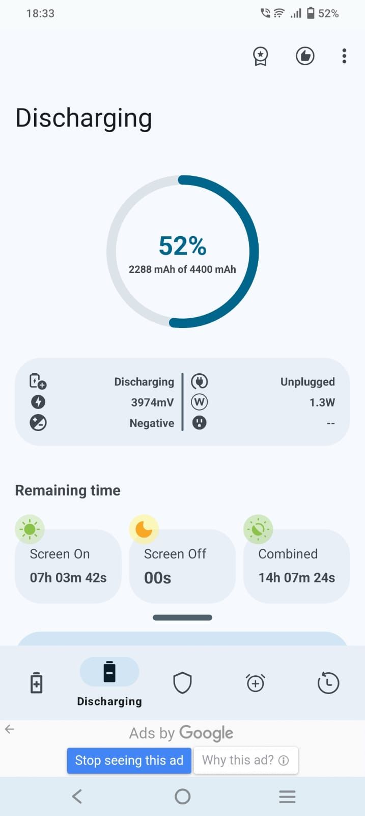 Screenshot of the discharging section in Battery Guru