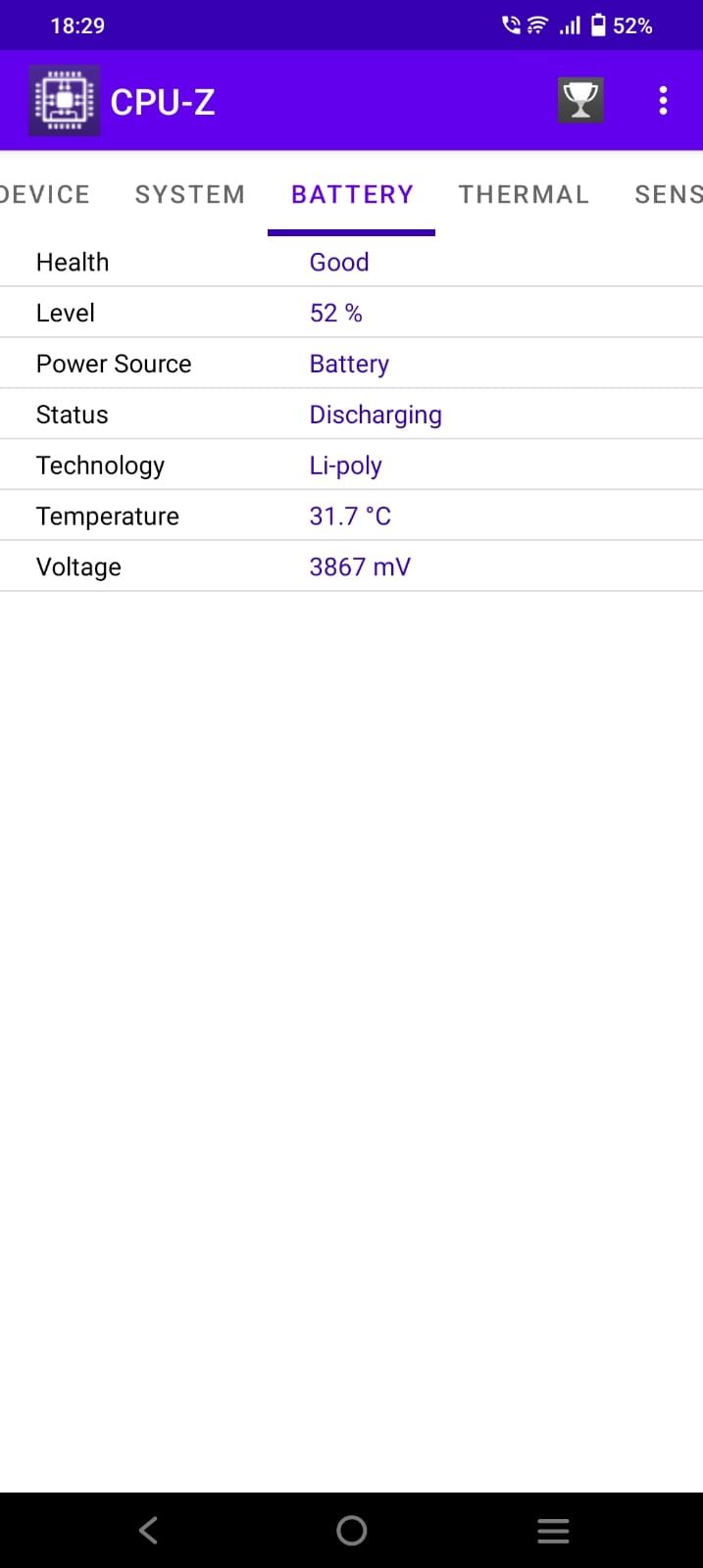 Screenshot of the battery health section in CPU Z