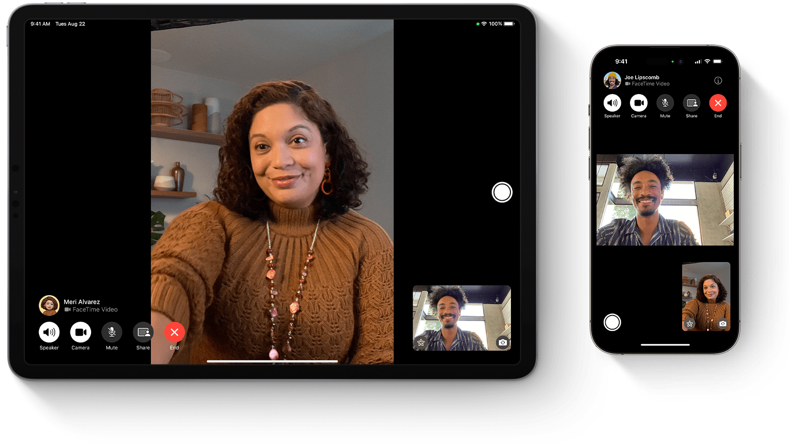 FaceTime call examples on iPad and iPhone.