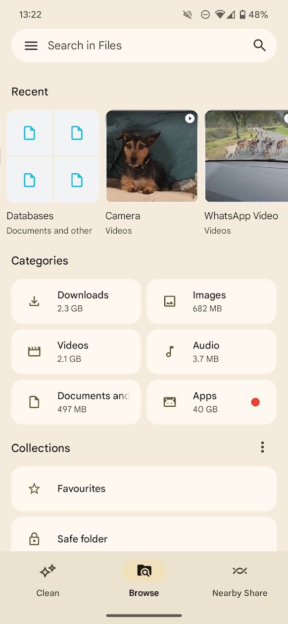 screenshot of files by google app's home screen