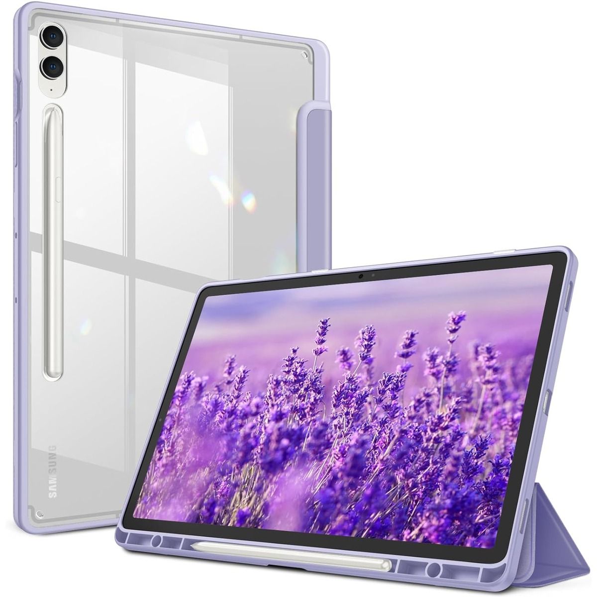 Fintie Hybrid Slim Case and Galaxy Tab S9 FE+ against a white background
