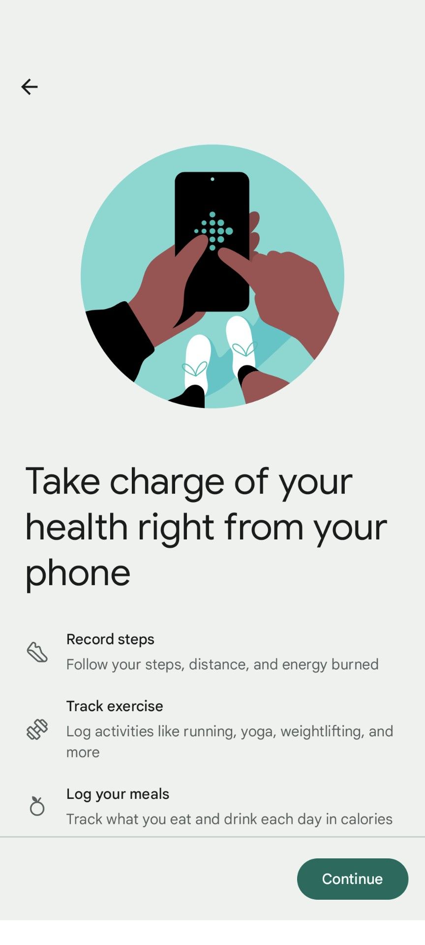 The Take charge of your health right from your phone screen in the Fitbit app when settings up a phone as a device