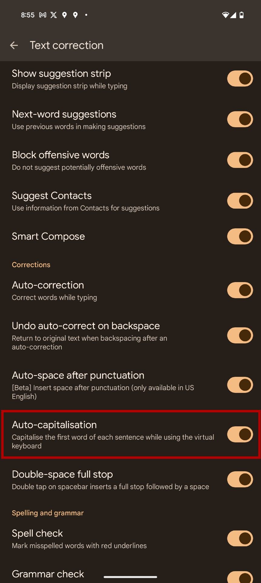 How to turn Google Docs autocapitalization on or off