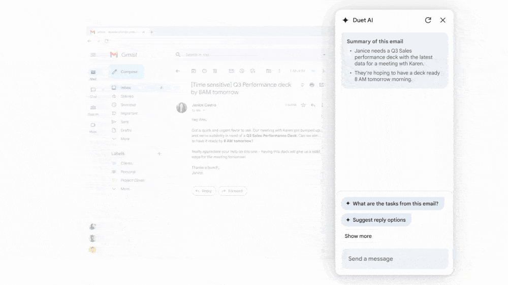 Google plans to start testing a Duet AI sidebar in Workspace apps soon