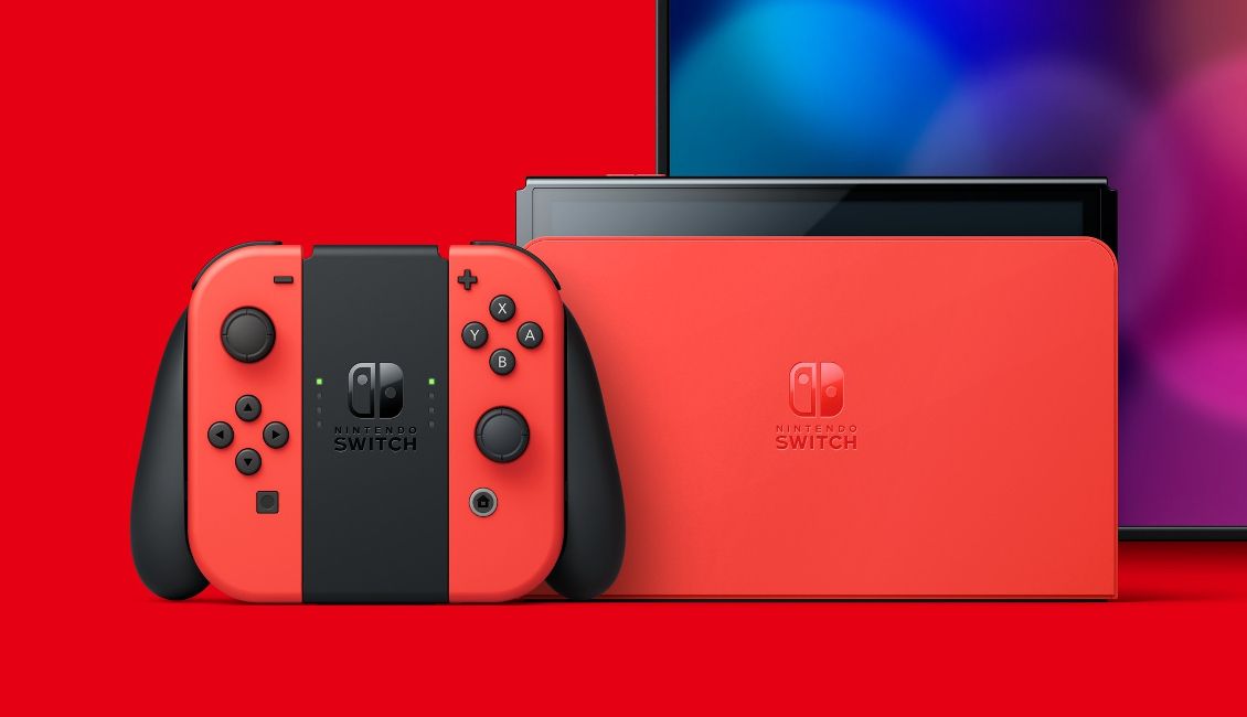 A screenshot of the Nintendo Switch, Nintendo Switch dock, and two joycons