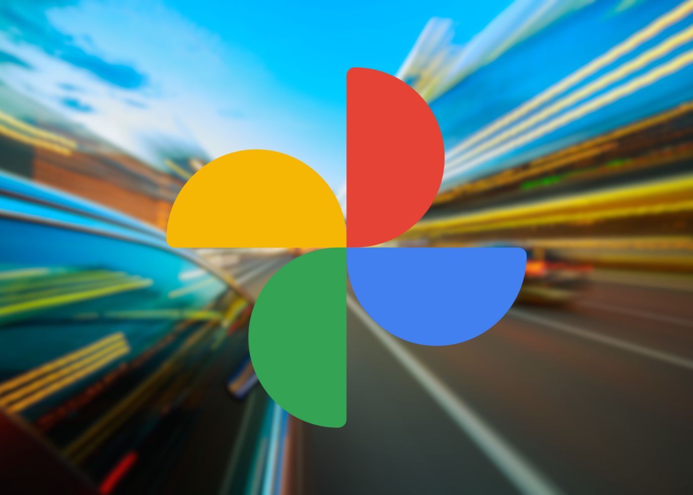 Google photo logo overlaid on an image of blurred traffic