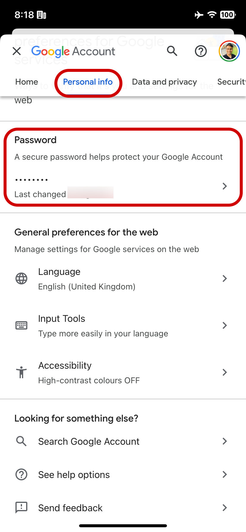 Changing Google account password on iOS