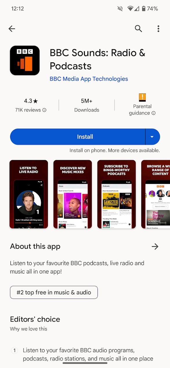 play store listing for bbc sounds app