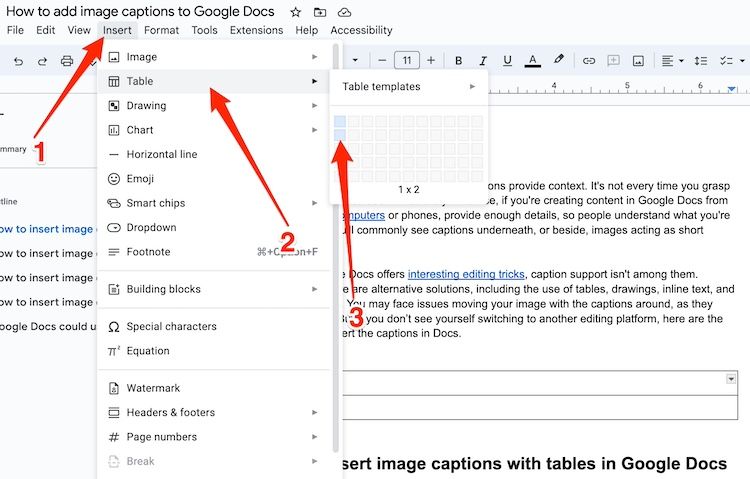 How to add captions to images in Google Docs