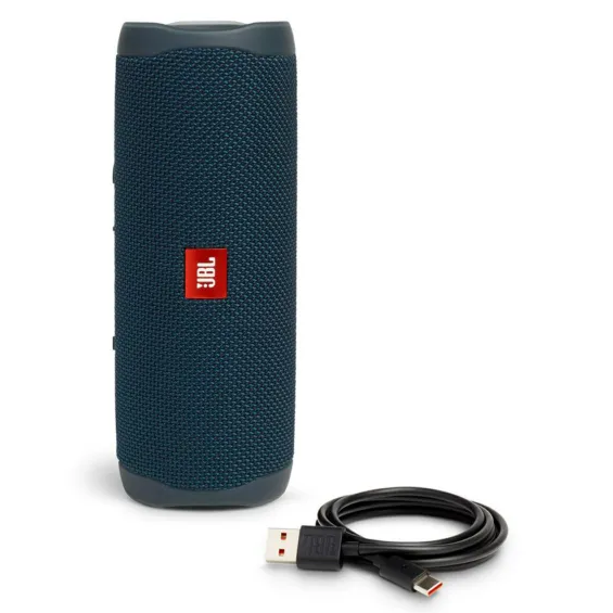 The JBL Flip 6 Bluetooth Speaker with charging cable