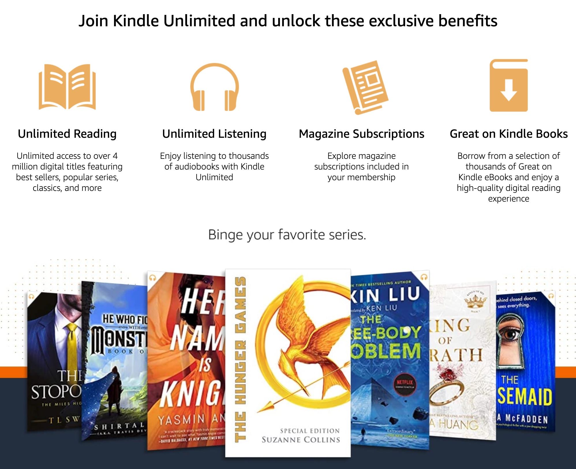 Screenshot showing the benefits offered by Kindle Unlimited