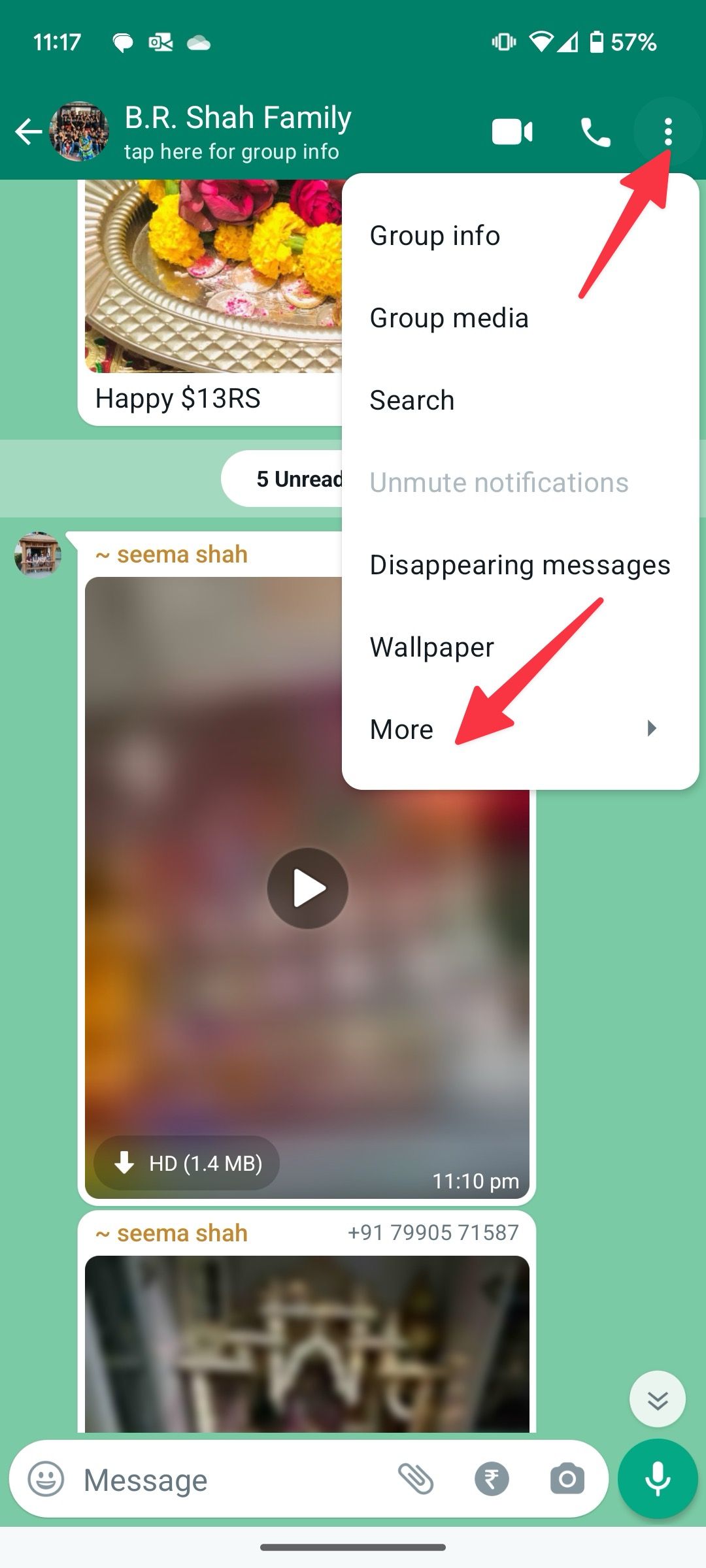 open more menu on Whatsapp group