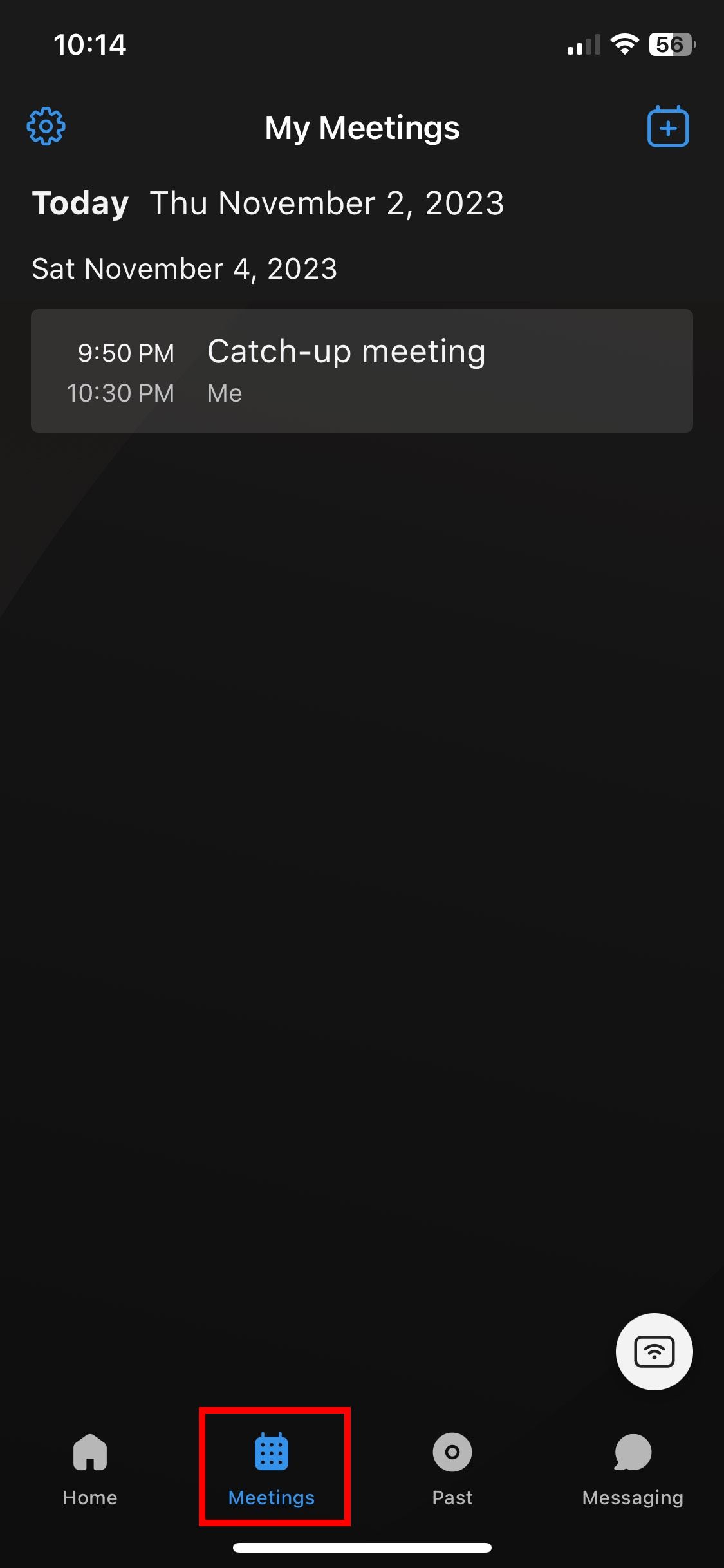 Select the Meetings icon on the Webex app