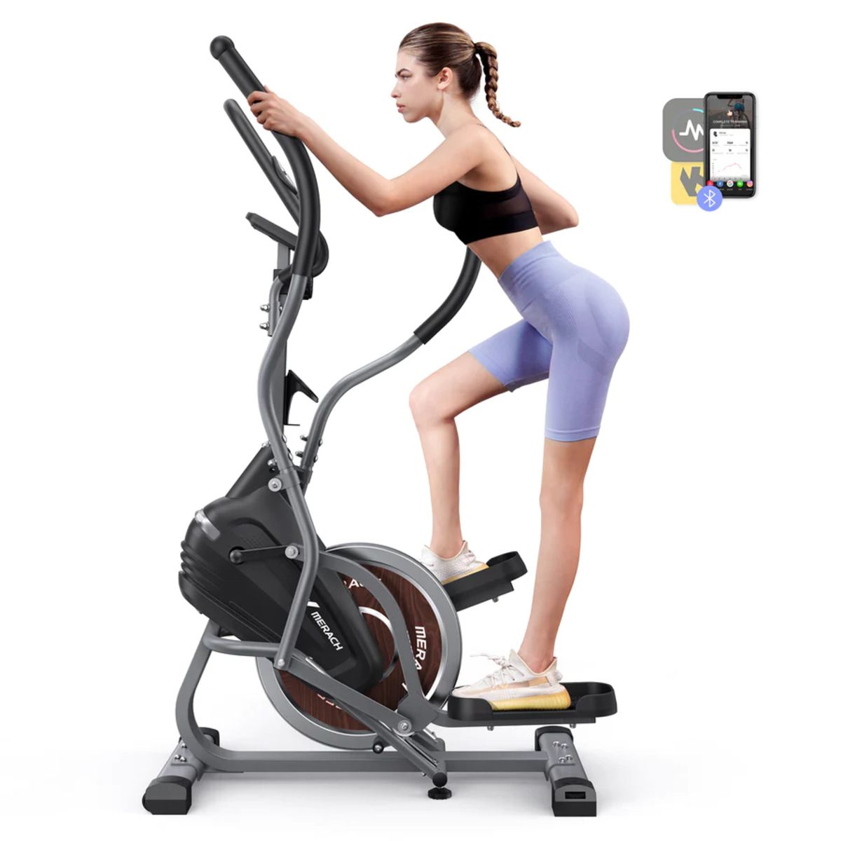 A person working out on the Merach E17 Elliptical Machine