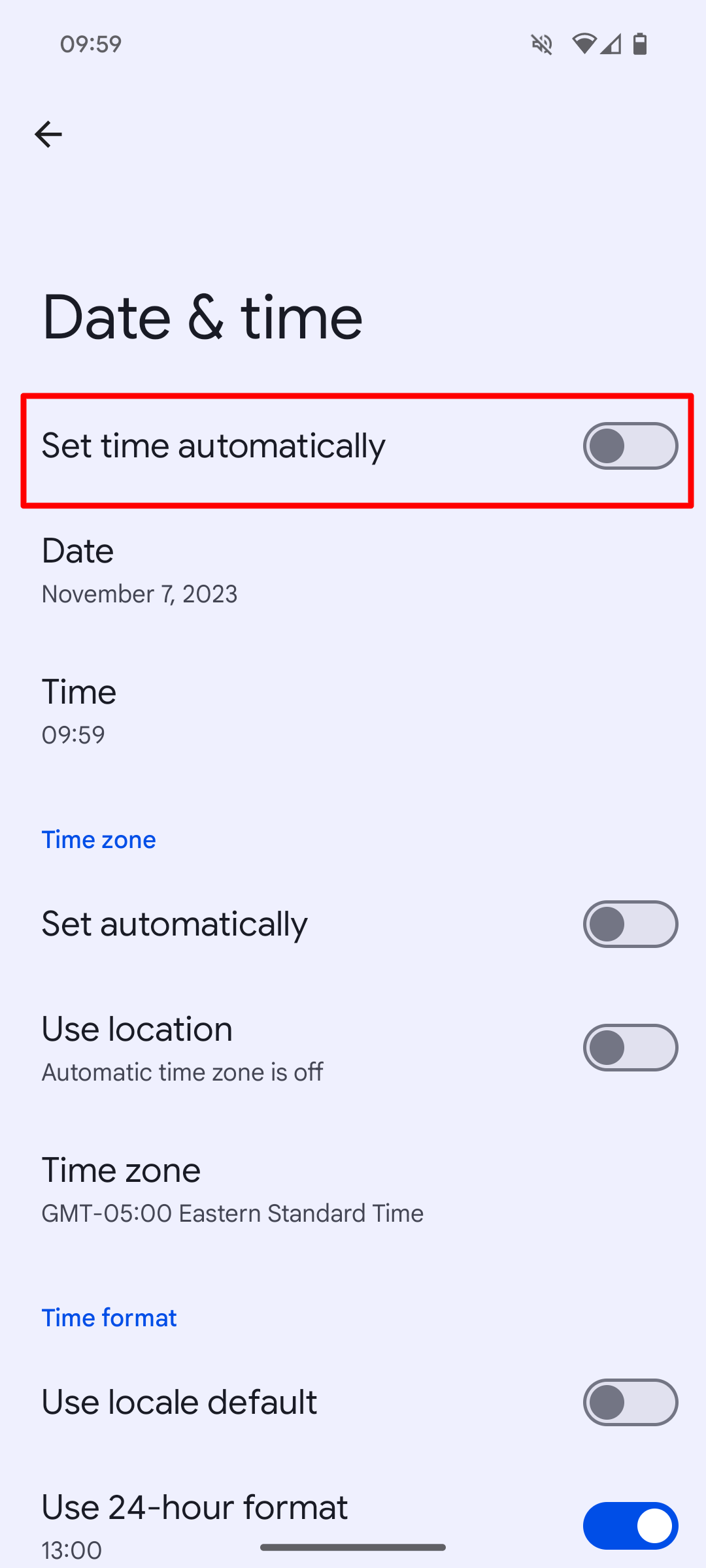 Turn off the set time automatically in the settings