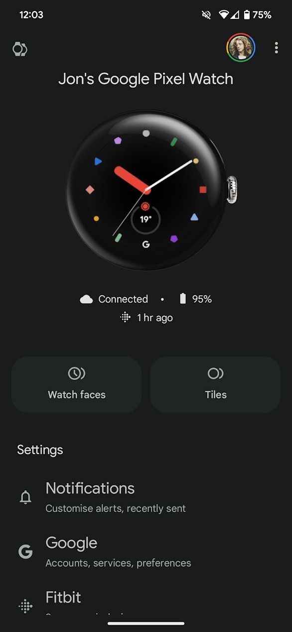 screenshot of watch app on android phone