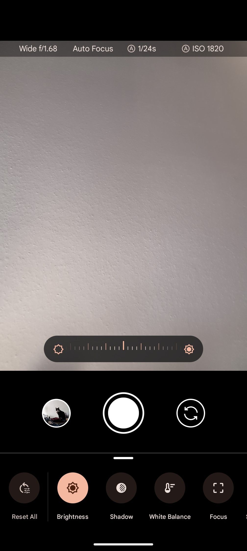 Screenshot of Google Pixel Pro brightness setting in pro mode