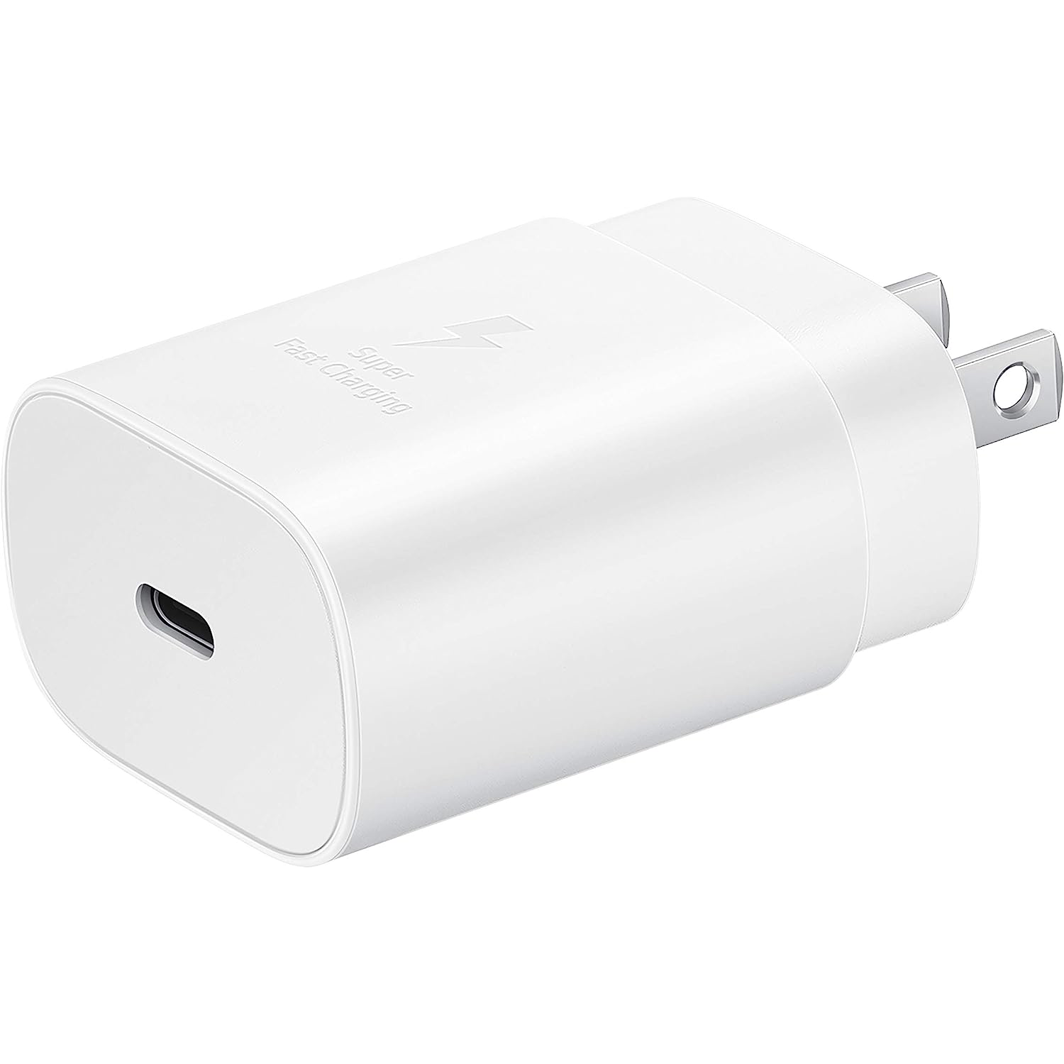 Samsung 25W super fast charger on white background