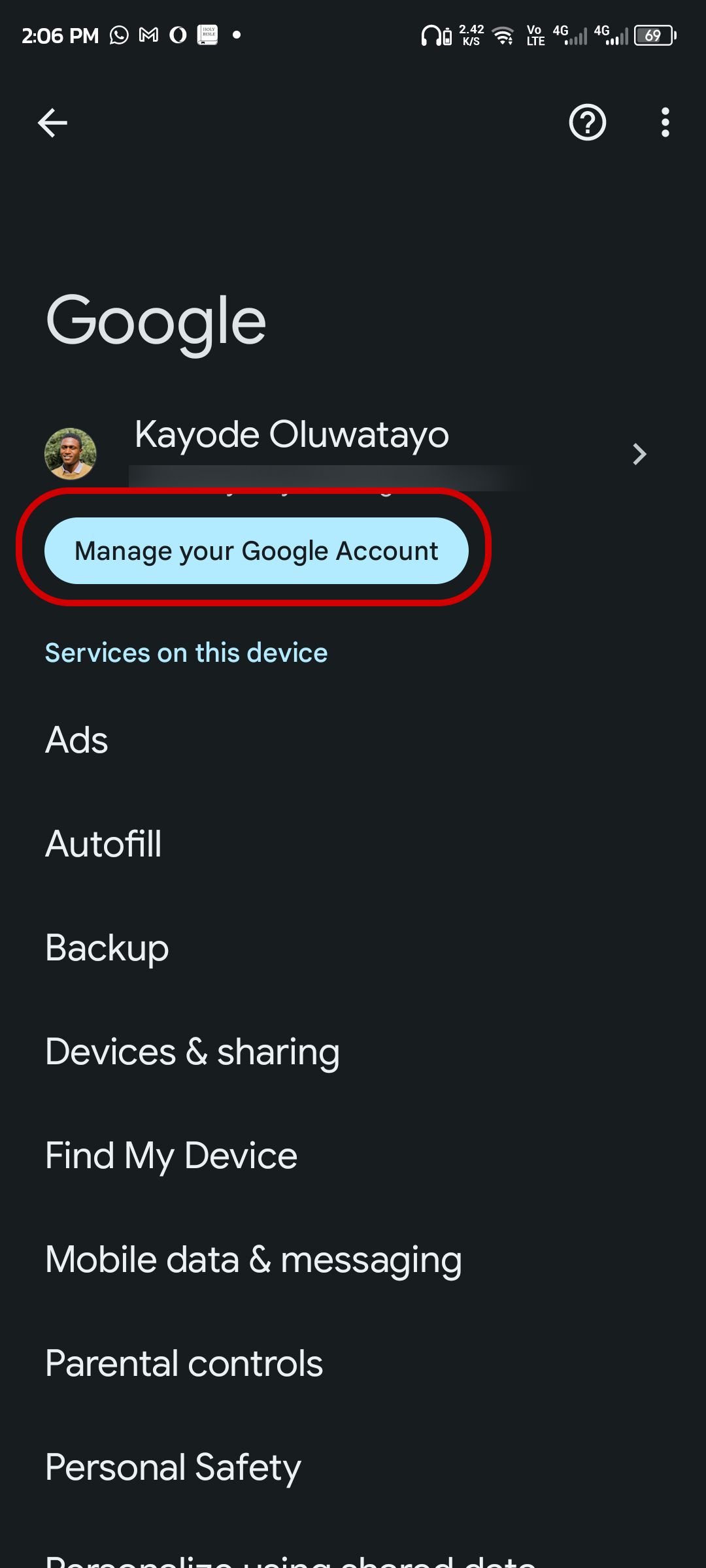 Managing your Google account from Android settings 