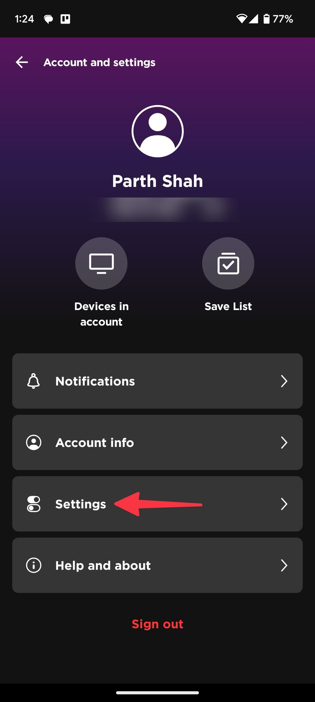 Roku account settings