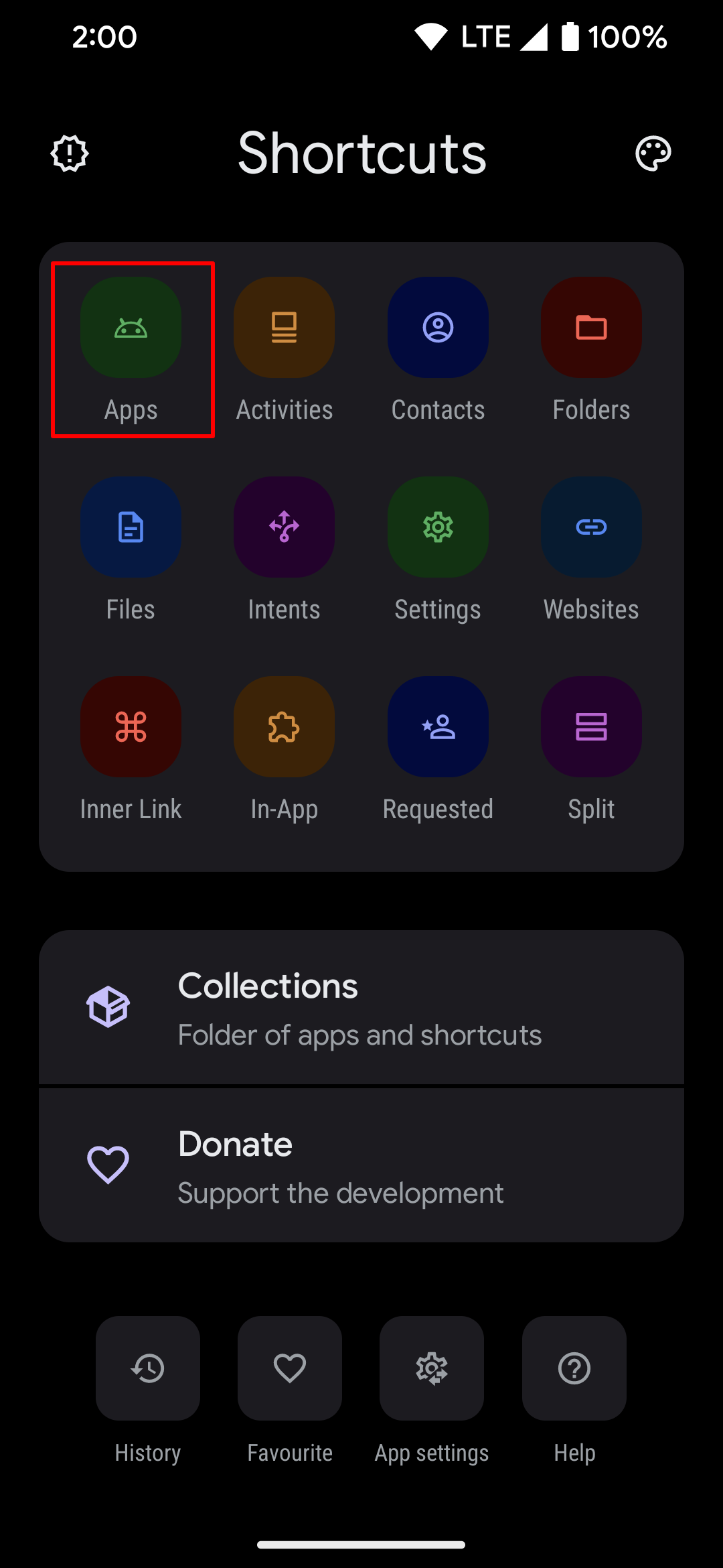 Selecting the Apps option for the Shortcut Maker Android app