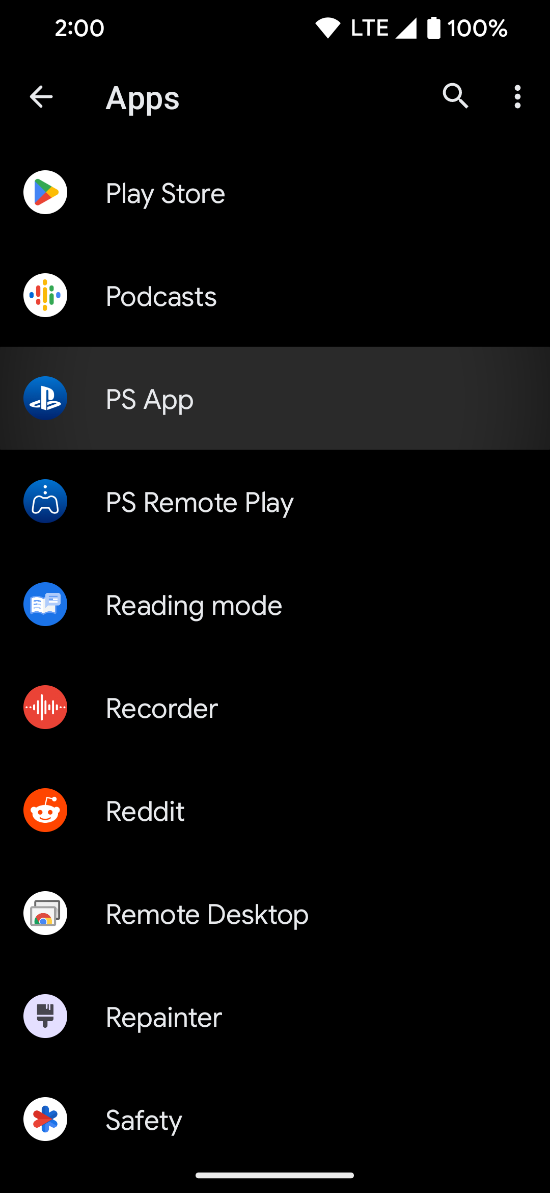 Selecting the PS App to change its icon theme in the Shortcut Maker Android app