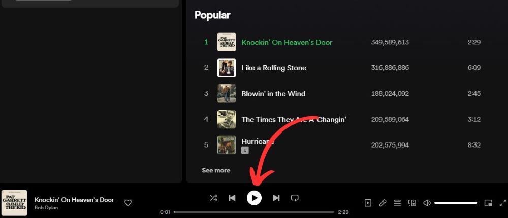 screenshot of an song playing in the Spotify web app