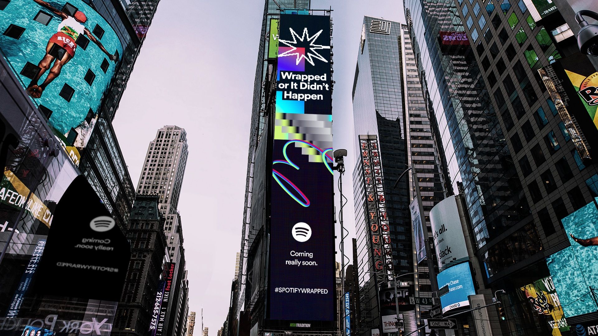 An image of Times Square in New York City with a billboard for Spotify Wrapped 2023