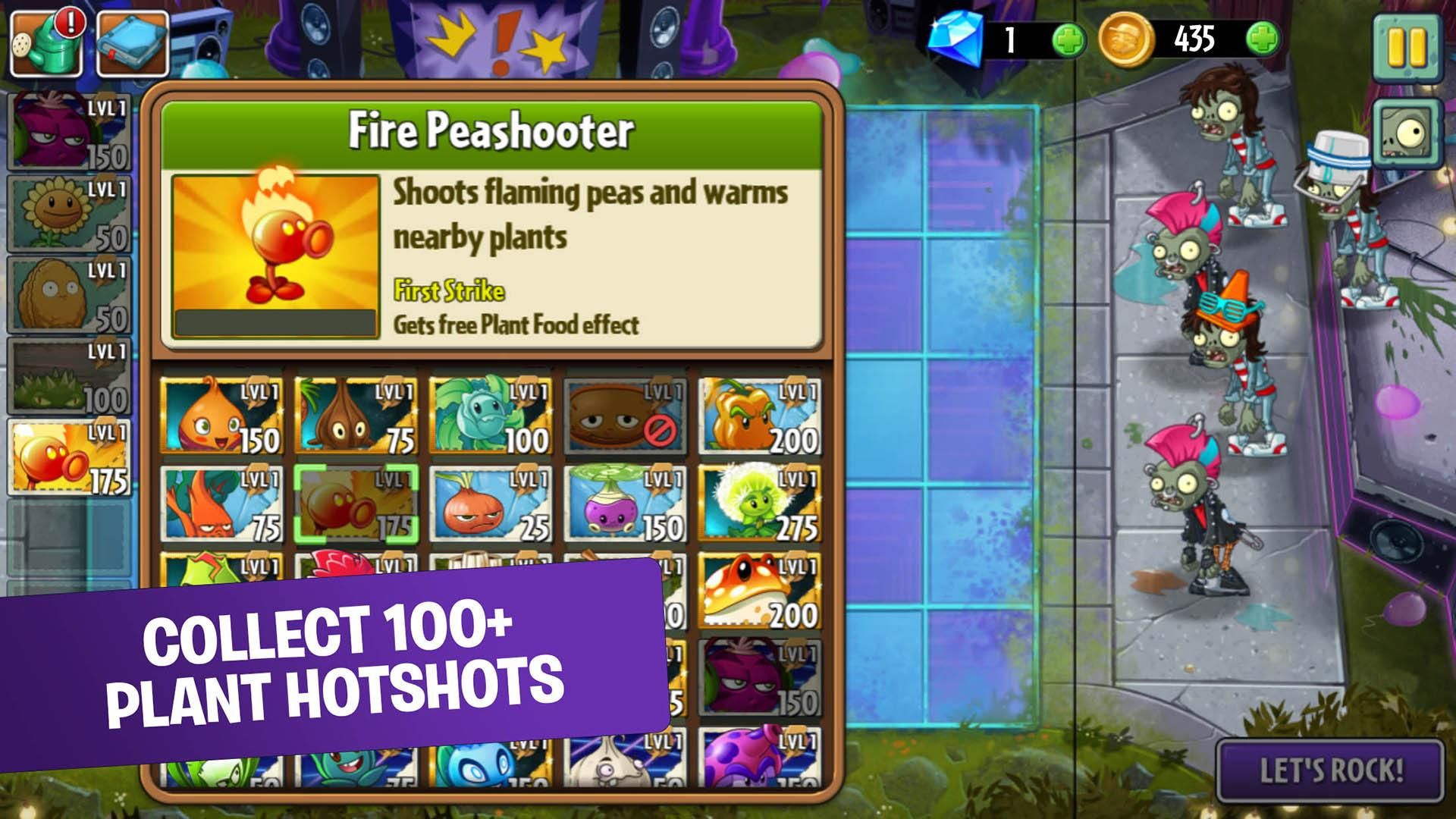 Collect more than 100 plant hotshots in Plants vs Zombies 2