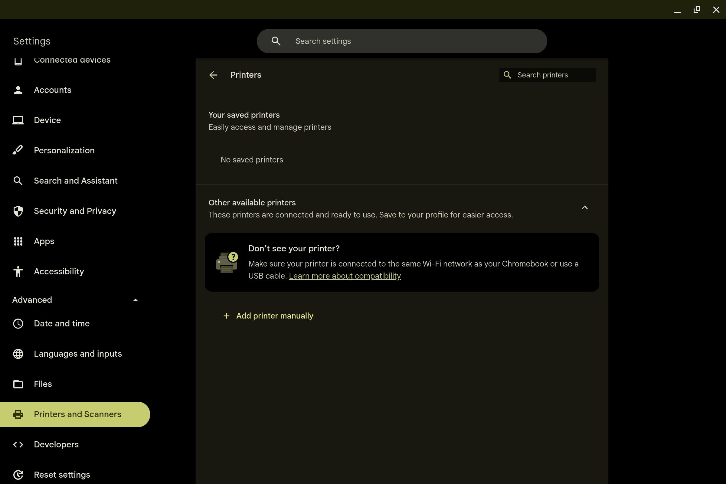 How to find shared folders and network printers on your Chromebook