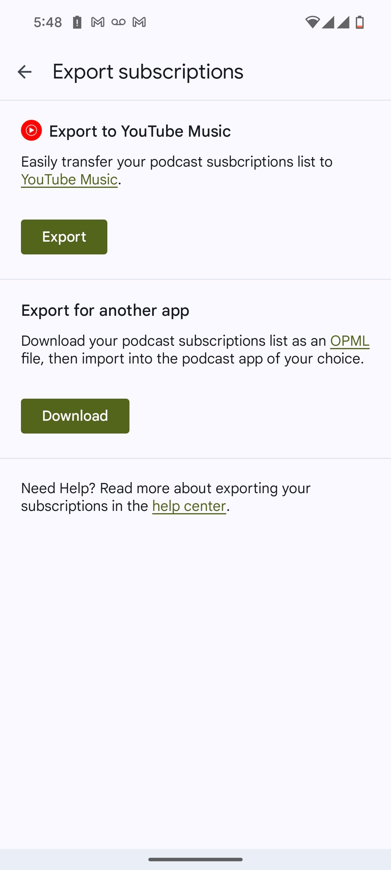 Exporting podcast subscriptions from Google Podcasts