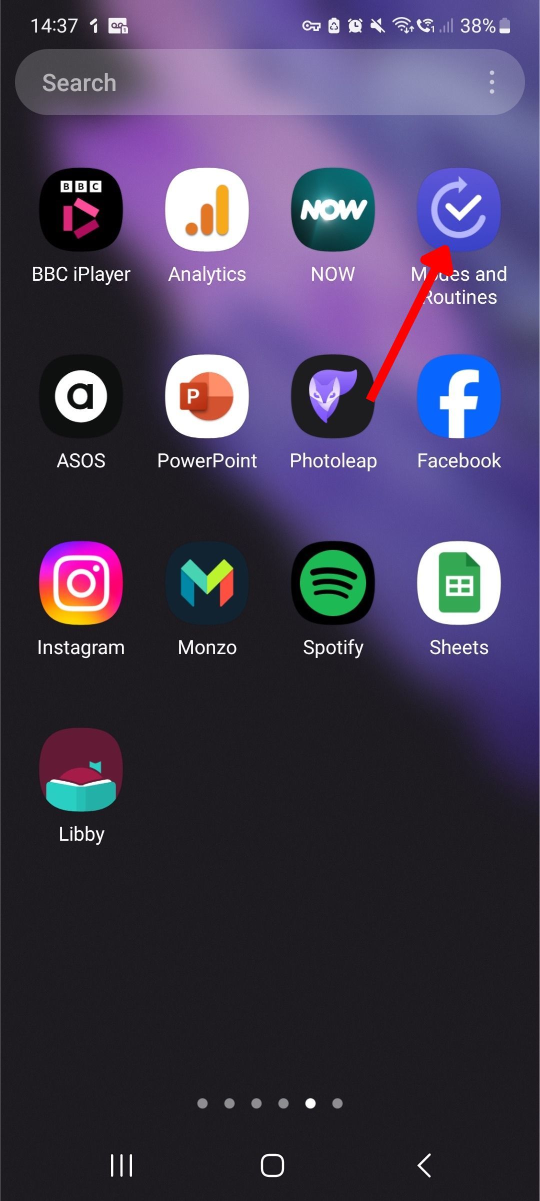 screenshot showing the bixby modes and routines app icon in the app drawer