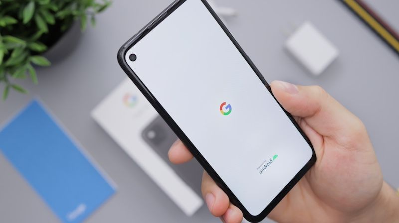 Google logo displayed on Google Pixel phone screen hero image