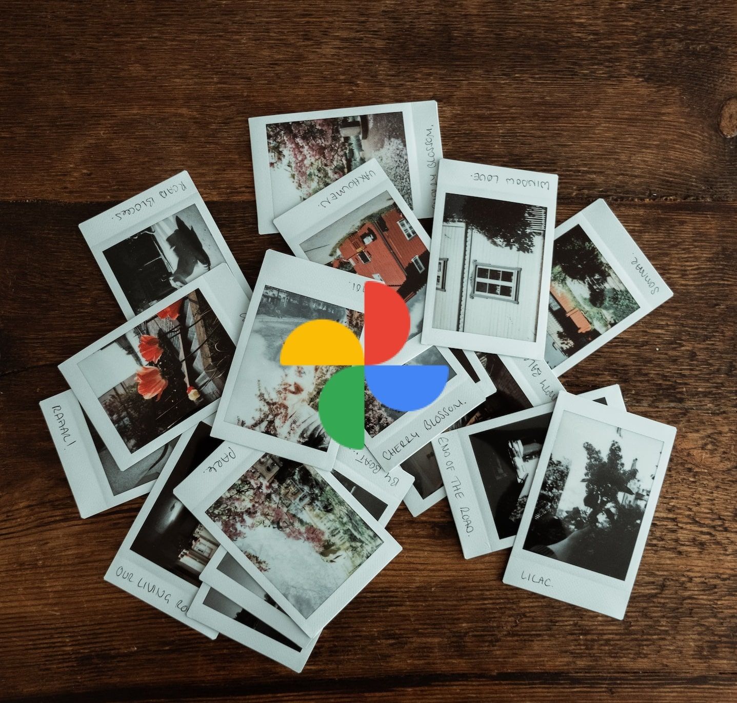 Google Photos logo overlayed on polaroid pictures hero image