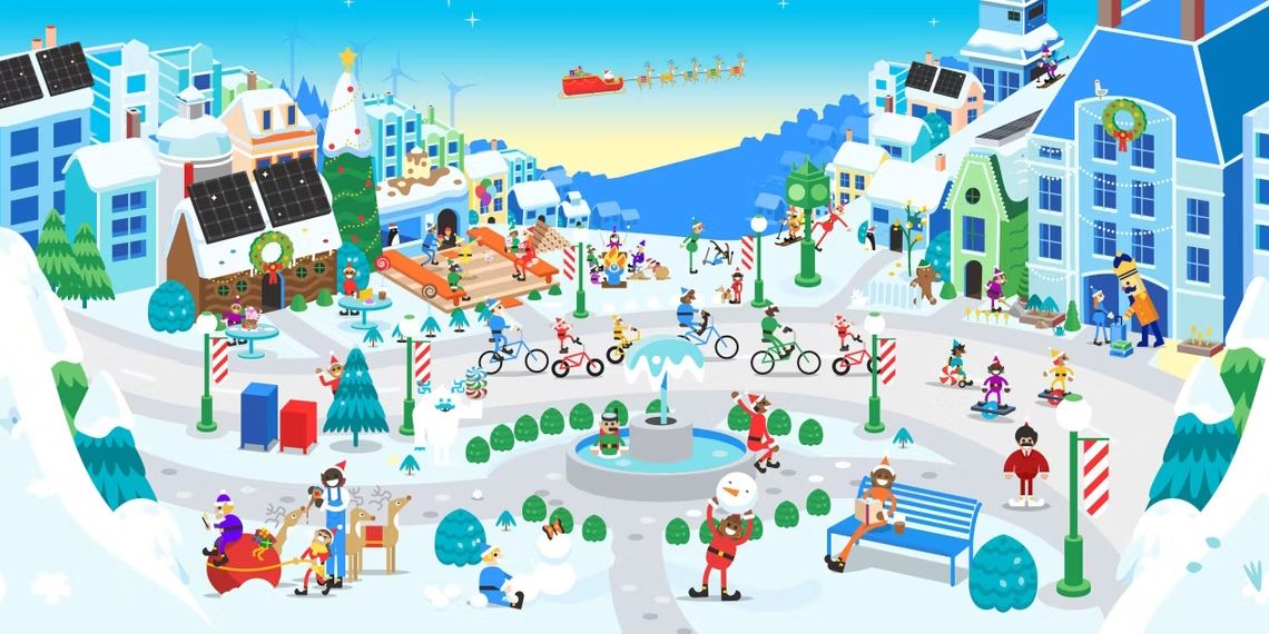 google artwork showcasing a winter theme in the mountains