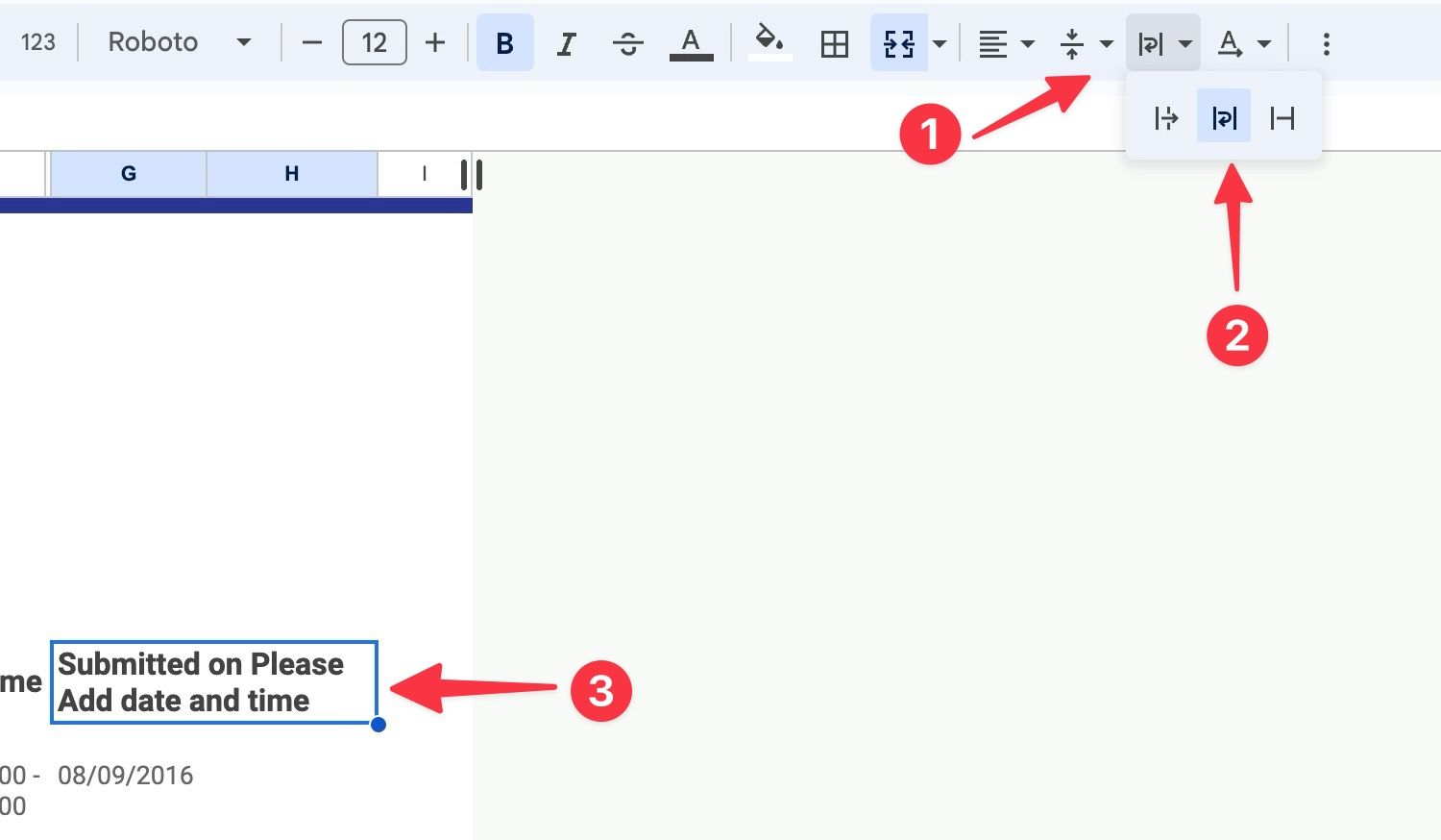 wrap text on Google Sheets