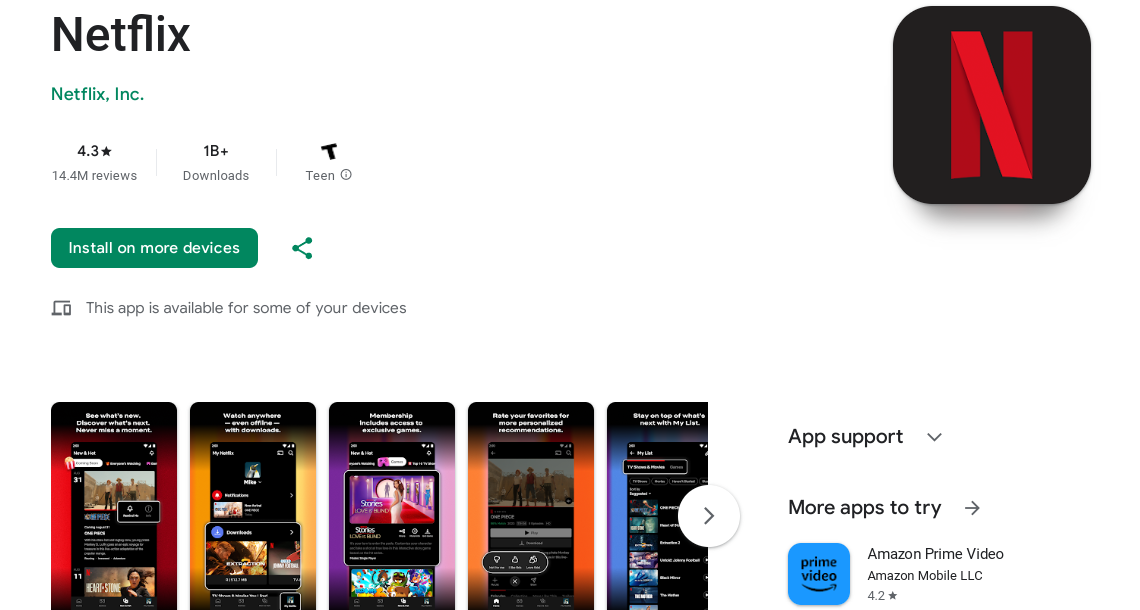 Screenshot of the Netflix installation page in the Google Play Store