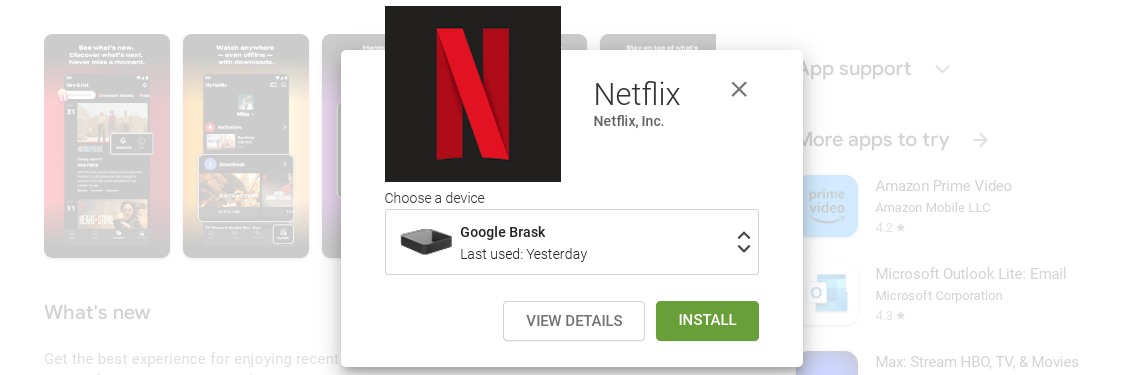 Screenshot of the choose a device option in the Google Play Store