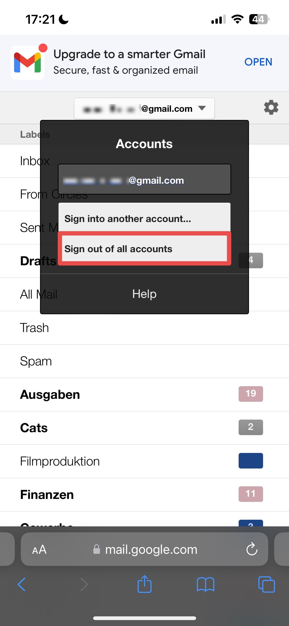 how to log out email on phone
