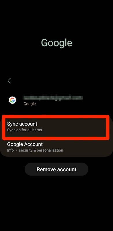 Manage accounts menu in Android settings
