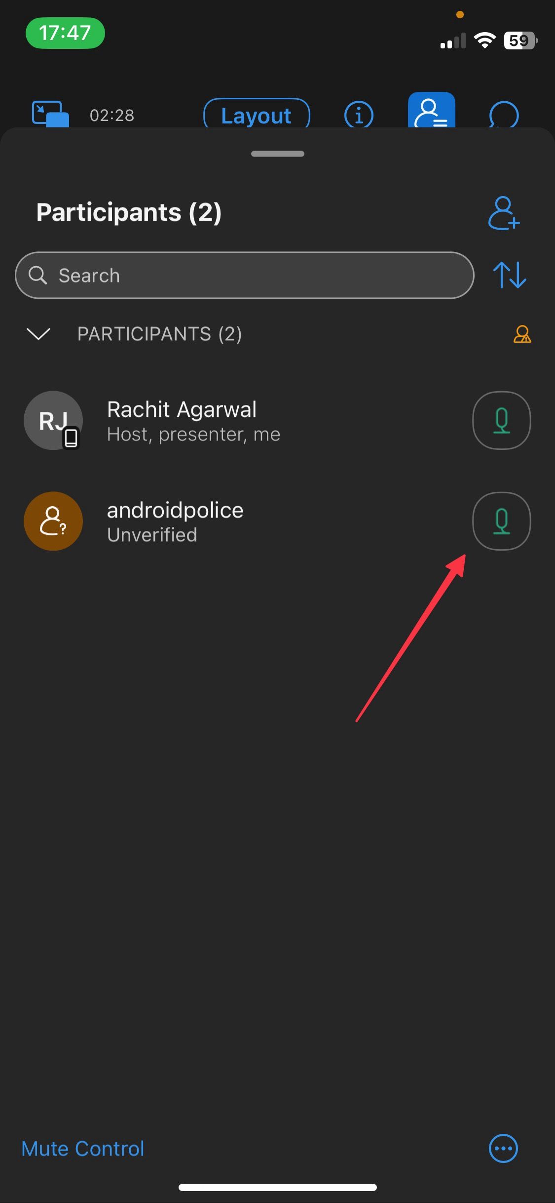 How to mute a ex participant