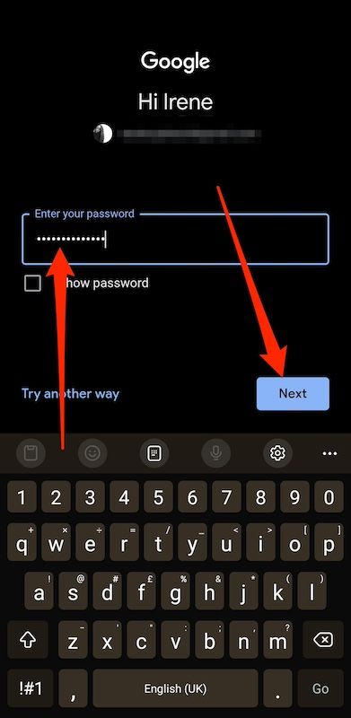 Password text box for Google sign in on Android