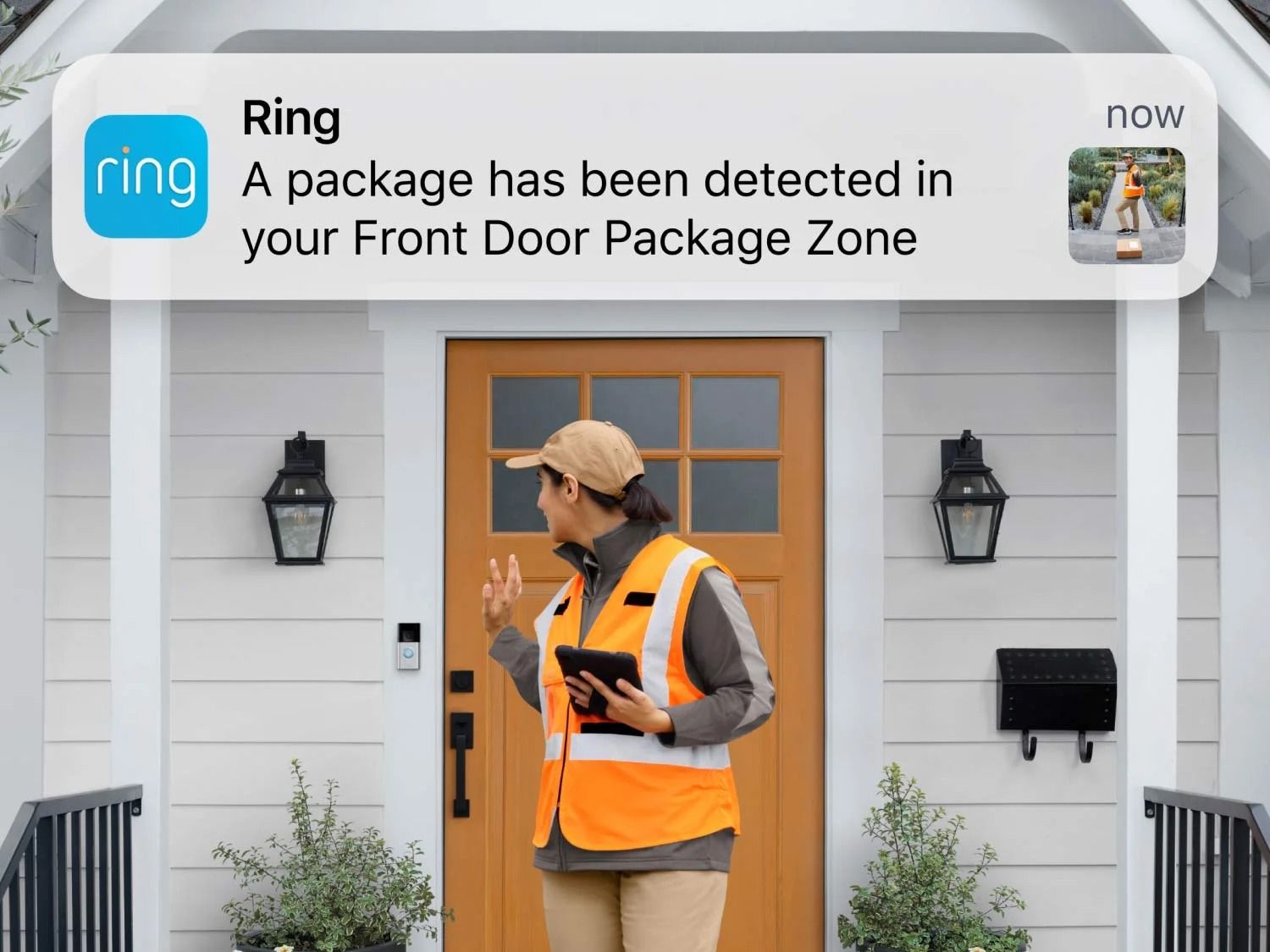 Ring Video Doorbell Pro 2 app notificaiton with delivery person