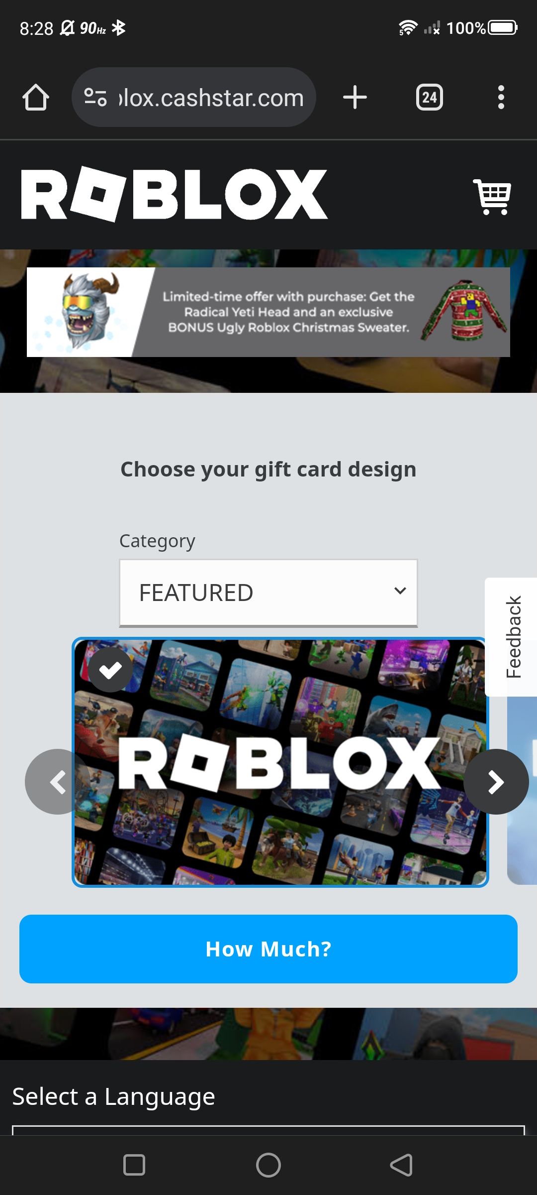 choose a roblox gift card design with money amount and language