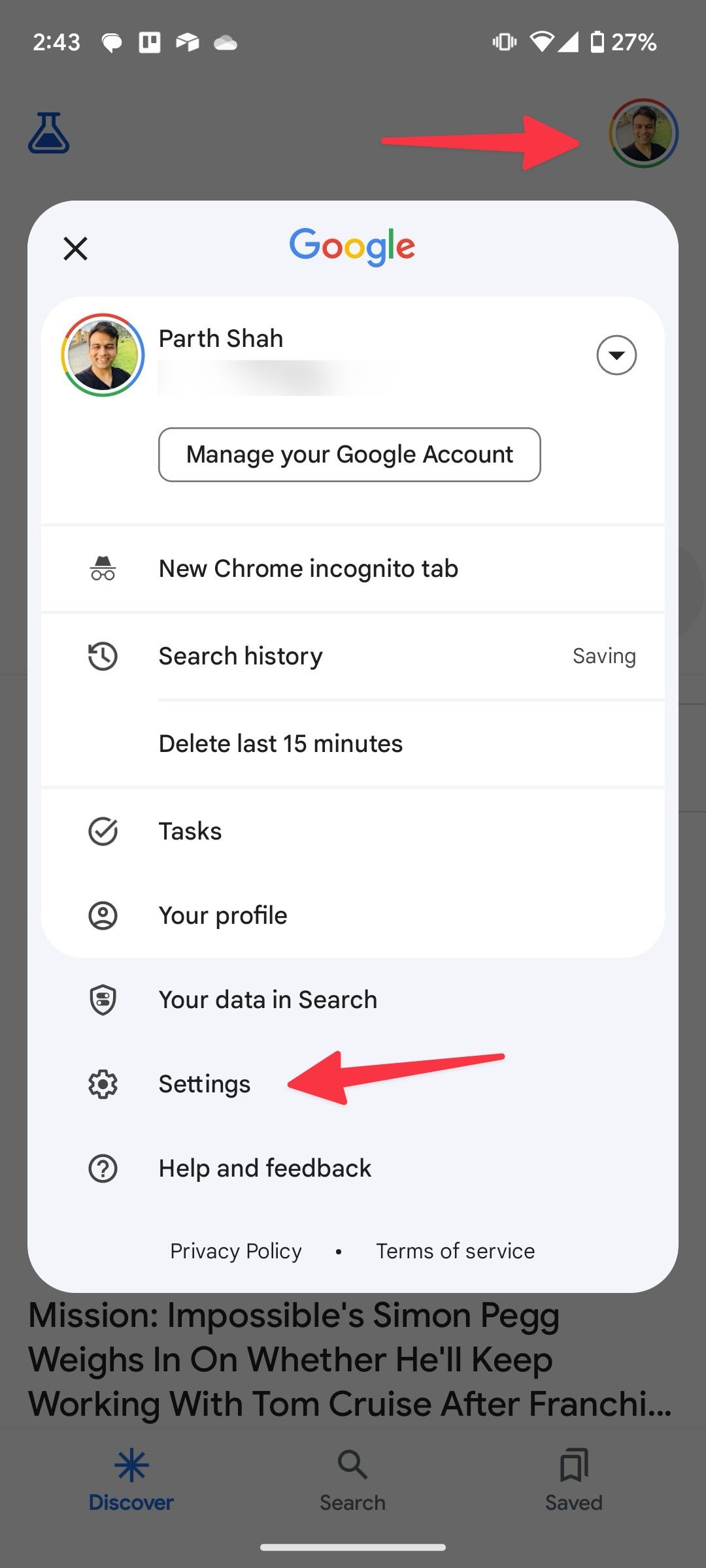 Google account settings